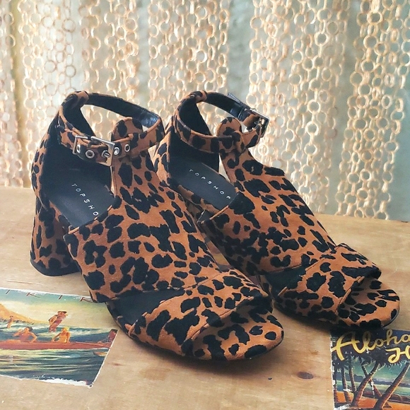 NWT TOPSHOP Destiny Animal Print Block Heel Sandals Size 37 - Picture 2 of 9